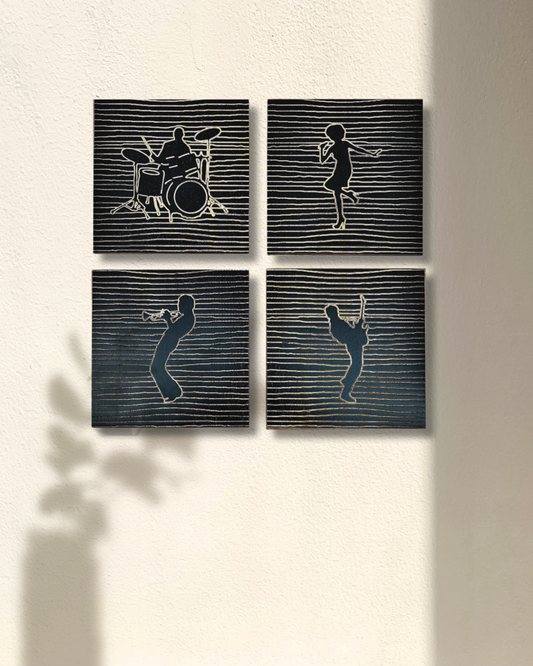 Line Art Music Band Wooden Wall Decor - Set of 4