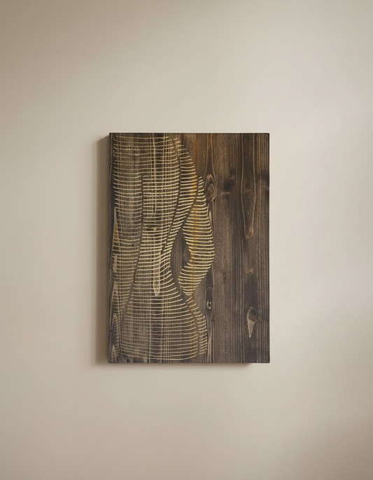 Engraved Wood Wall Art: Minimalist Woman Line Art