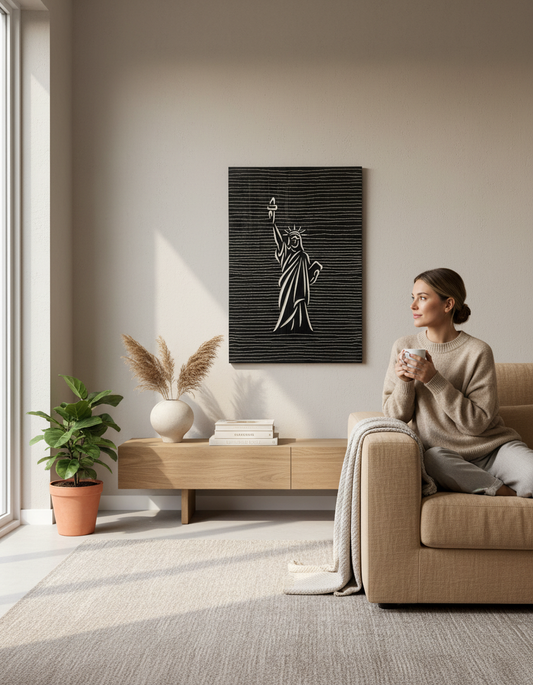 Wooden Statue of Liberty Decor – 3D Line Art Engraving - Wood Wall Hanging Decor