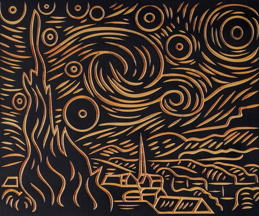 3D Starry Night Wood Wall Art: Hand-Carved Van Gogh Inspired Decor