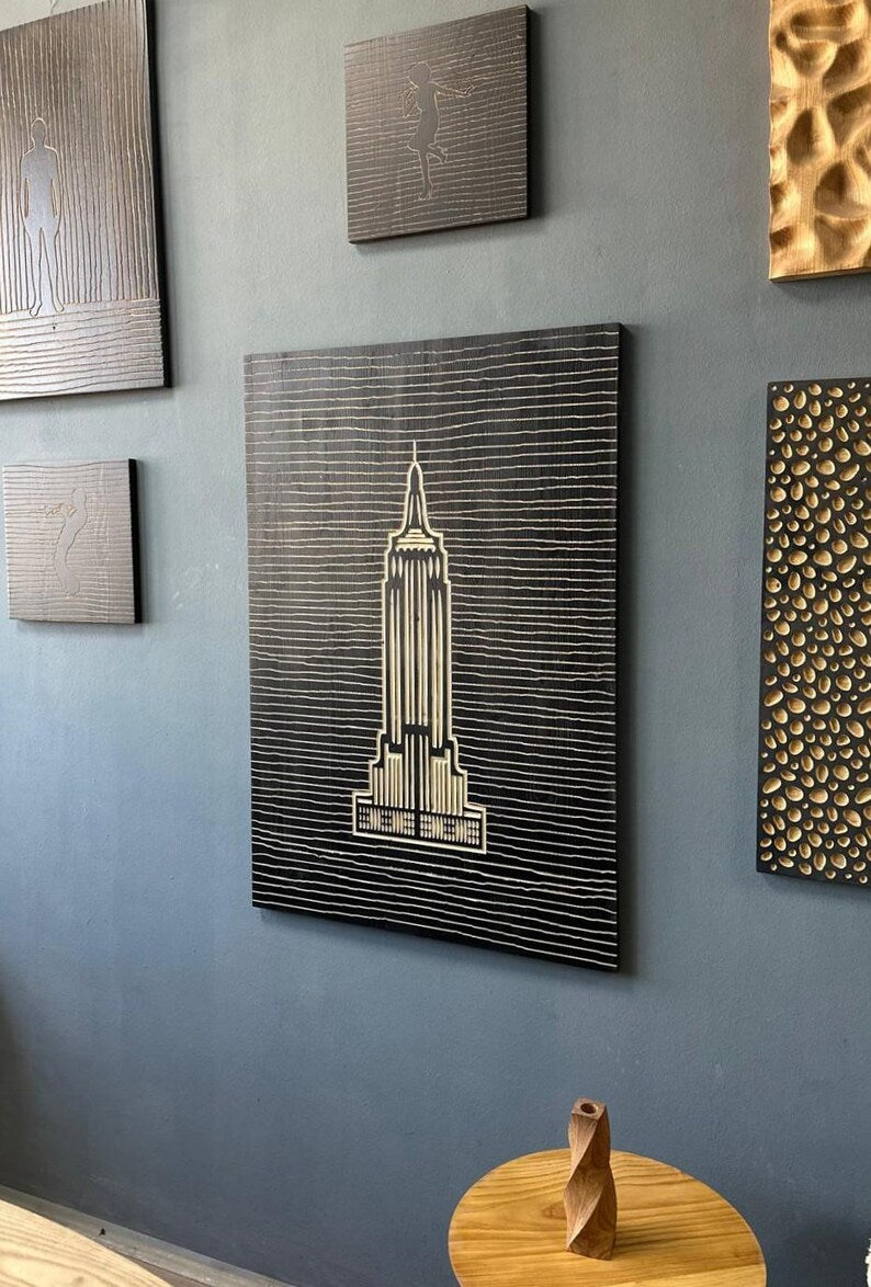 Empire State Building Wood Wall Art: Modern Minimalist Line Art