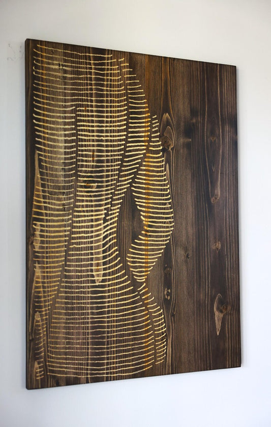 Engraved Wood Wall Art: Minimalist Woman Line Art