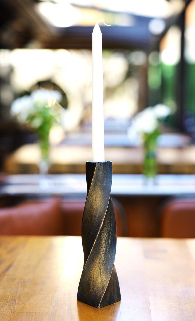 Geometric Carved Candle Holders – Set of 3 Chestnut Wood Pieces