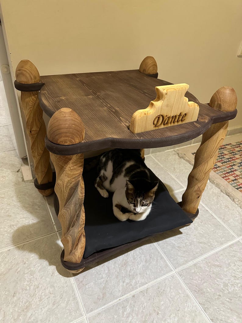 Custom Name Luxury Pet Furniture | Personalized Wooden Cat & Dog Home – Solid Wood Cat House