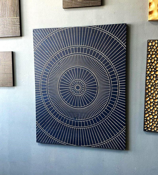 Hand-Carved Wood Line Art: Geometric Wall Hanging - Black & Gold