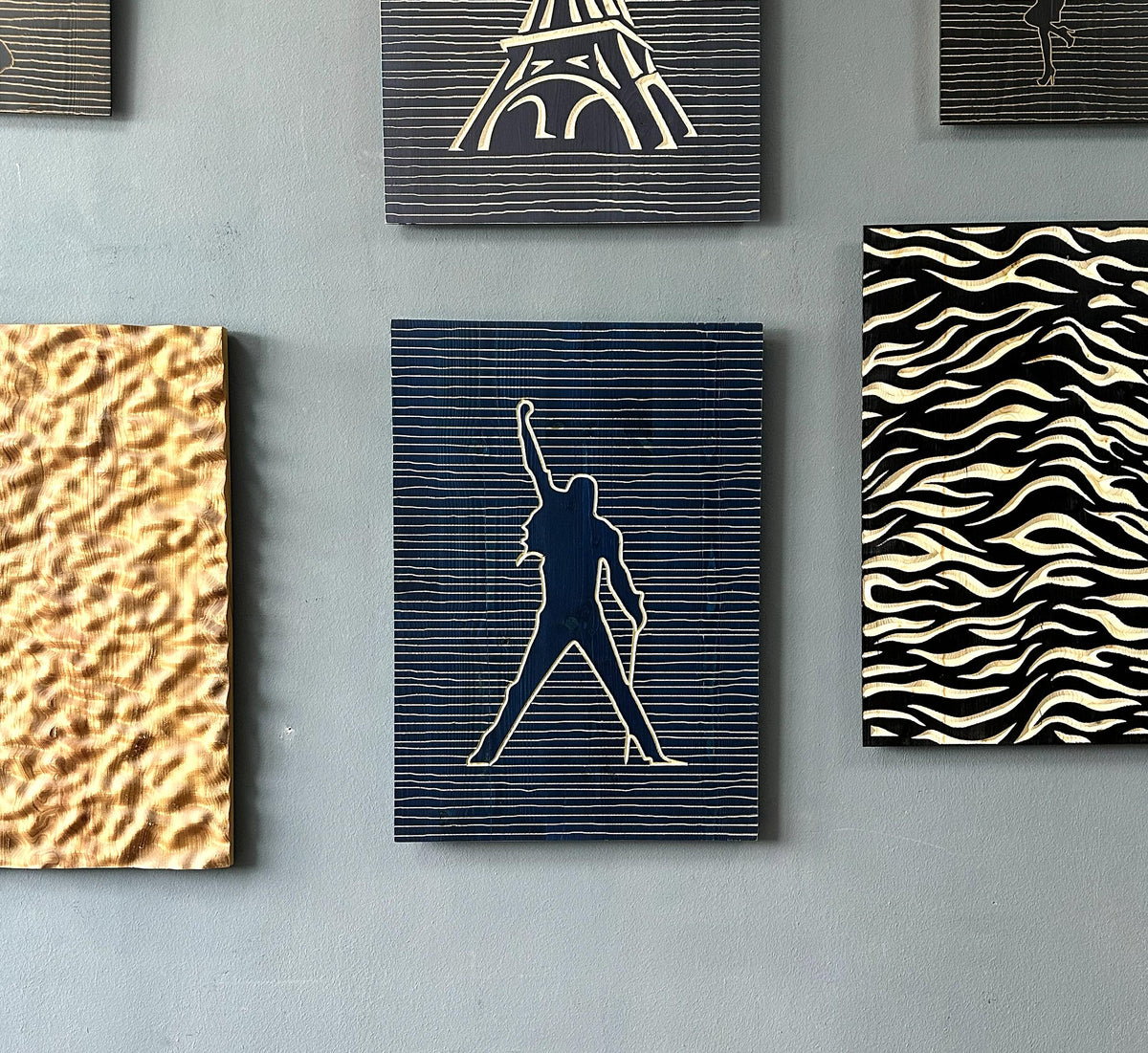 Quenn, Freddie Mercury, Minimalist Line Art Wooden Carved Wall Hanging