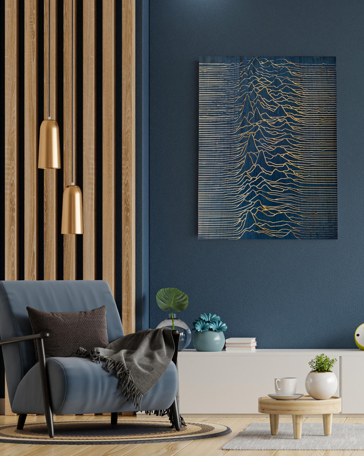Joy Division Wall Art: Hand-Carved Wood, Abstract Line Design