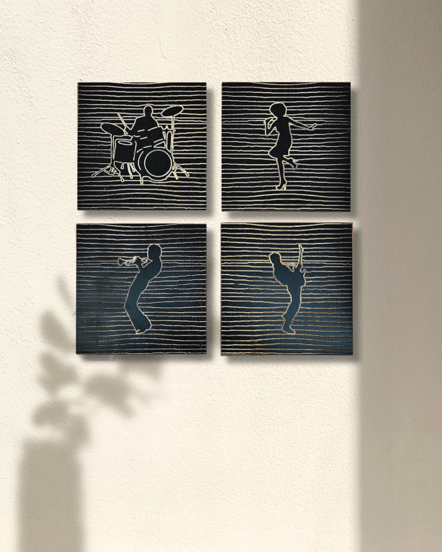 Line Art Music Band Wooden Wall Decor - Set of 4