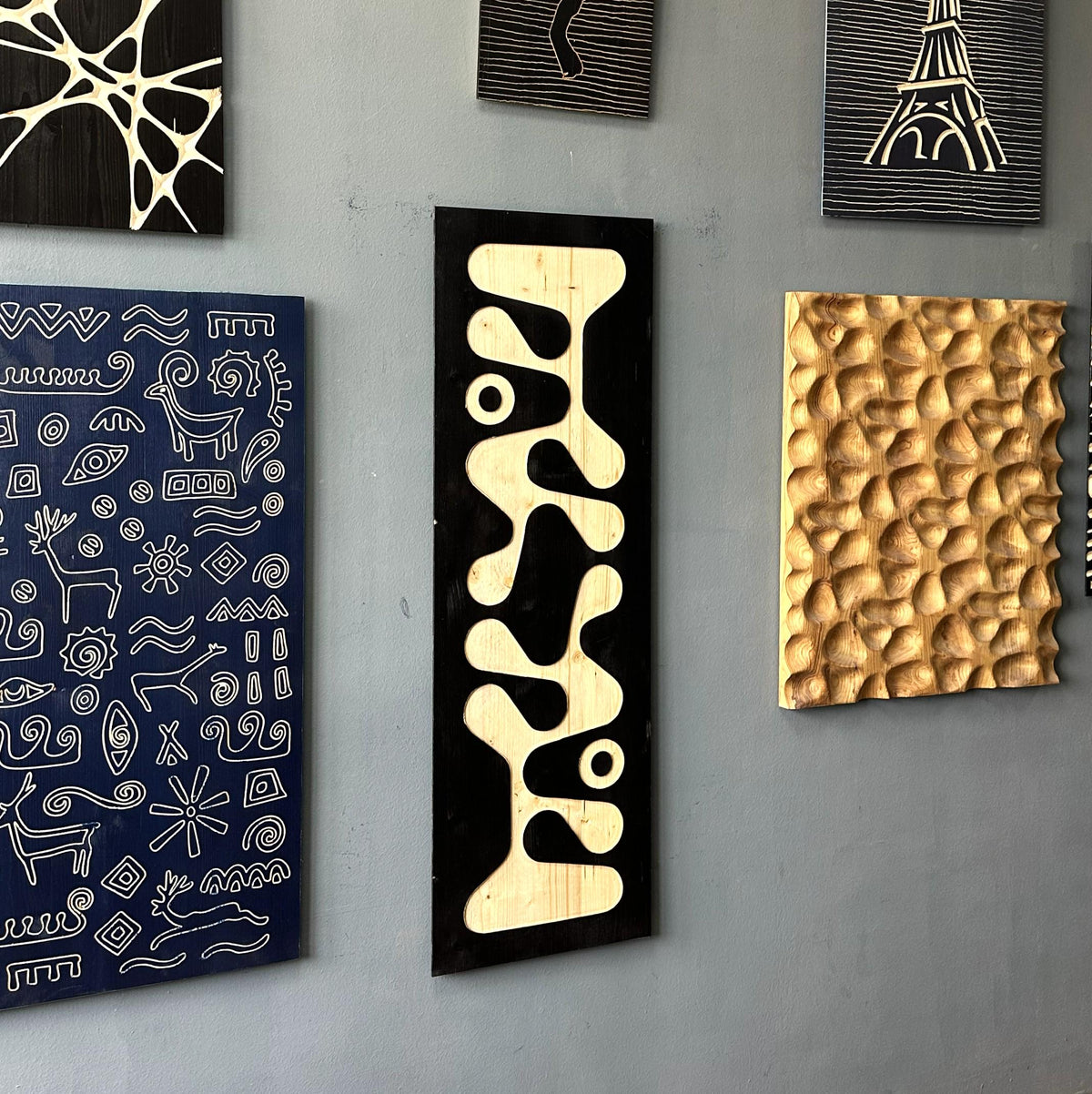 3D Carved Wood Wall Art, Modern Abstract Hanging Decoration
