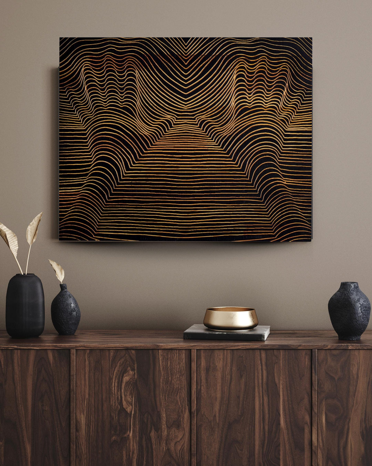 3D Carved Wood Wall Panel: Rustic Modern Line Art