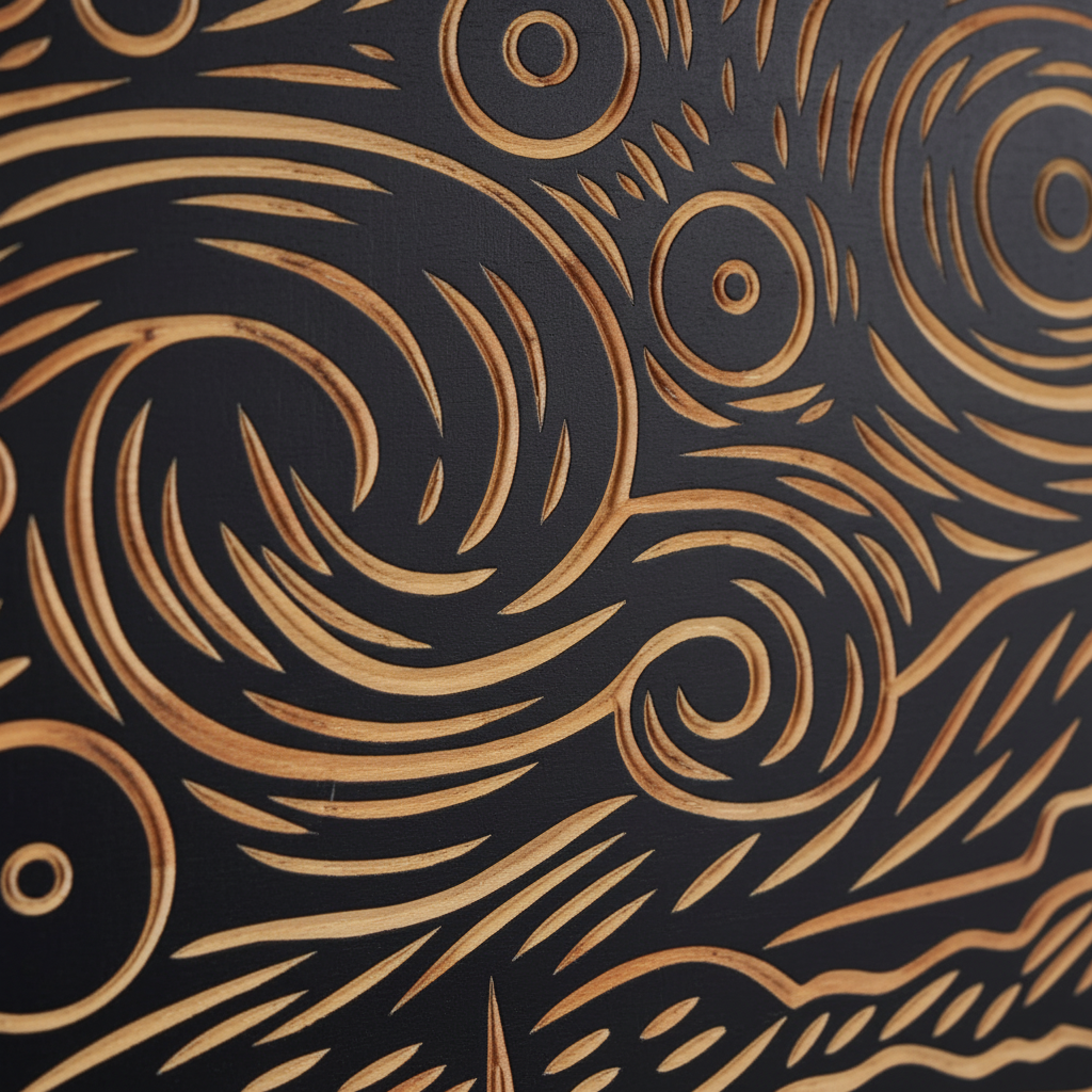 3D Wood Wall Art: Carved Starry Night Decor