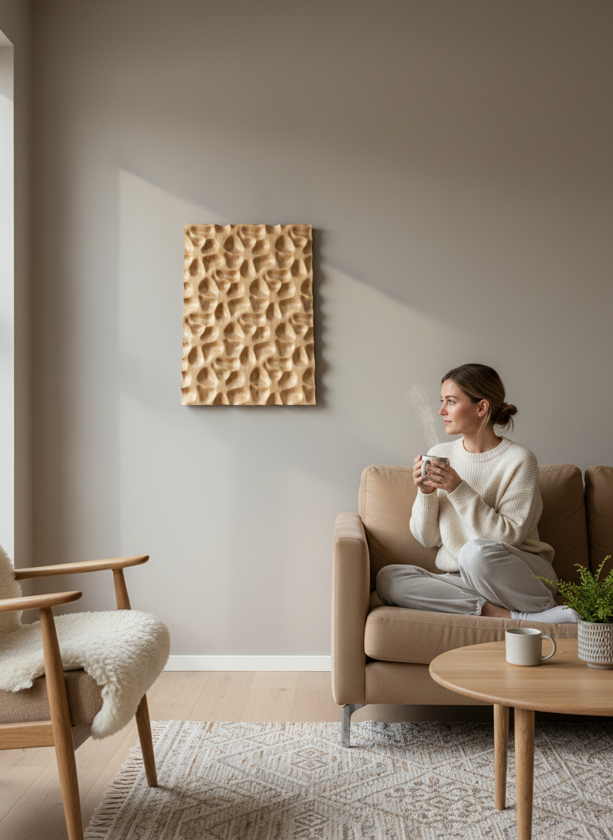 3D Carved Wood Wall Art: Textured Wood Panel Hanging