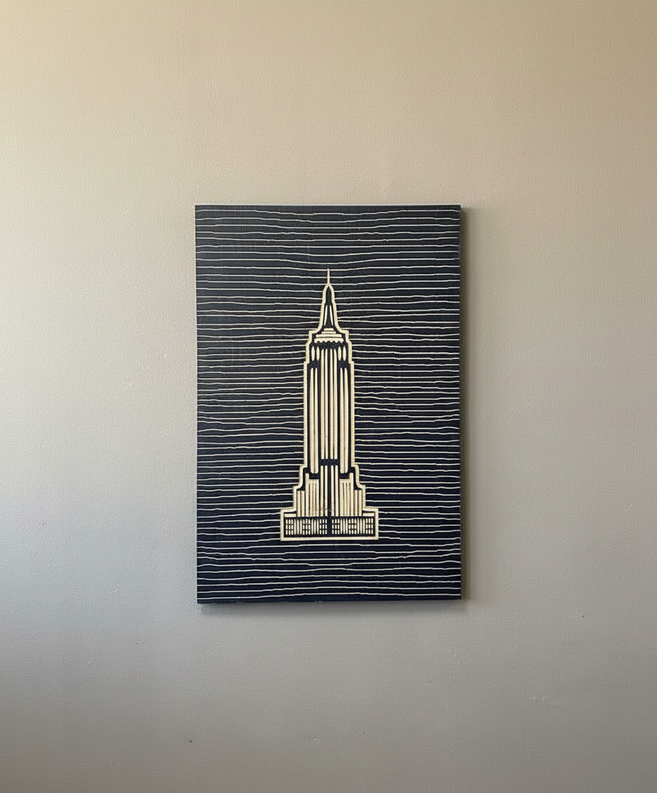 Empire State Building Wood Wall Art: Modern Minimalist Line Art
