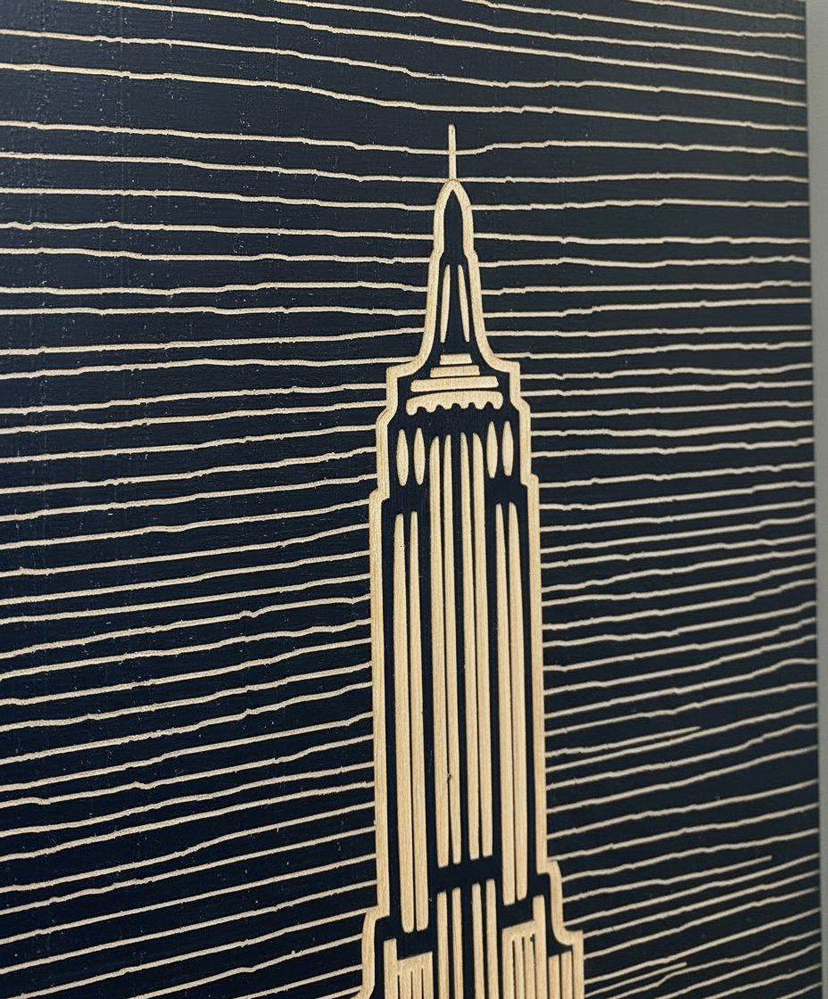 Empire State Building Wood Wall Art: Modern Minimalist Line Art