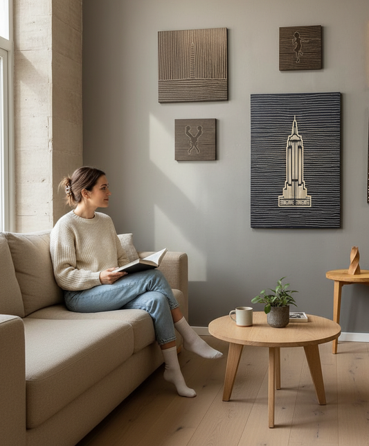 Empire State Building Wood Wall Art: Modern Minimalist Line Art