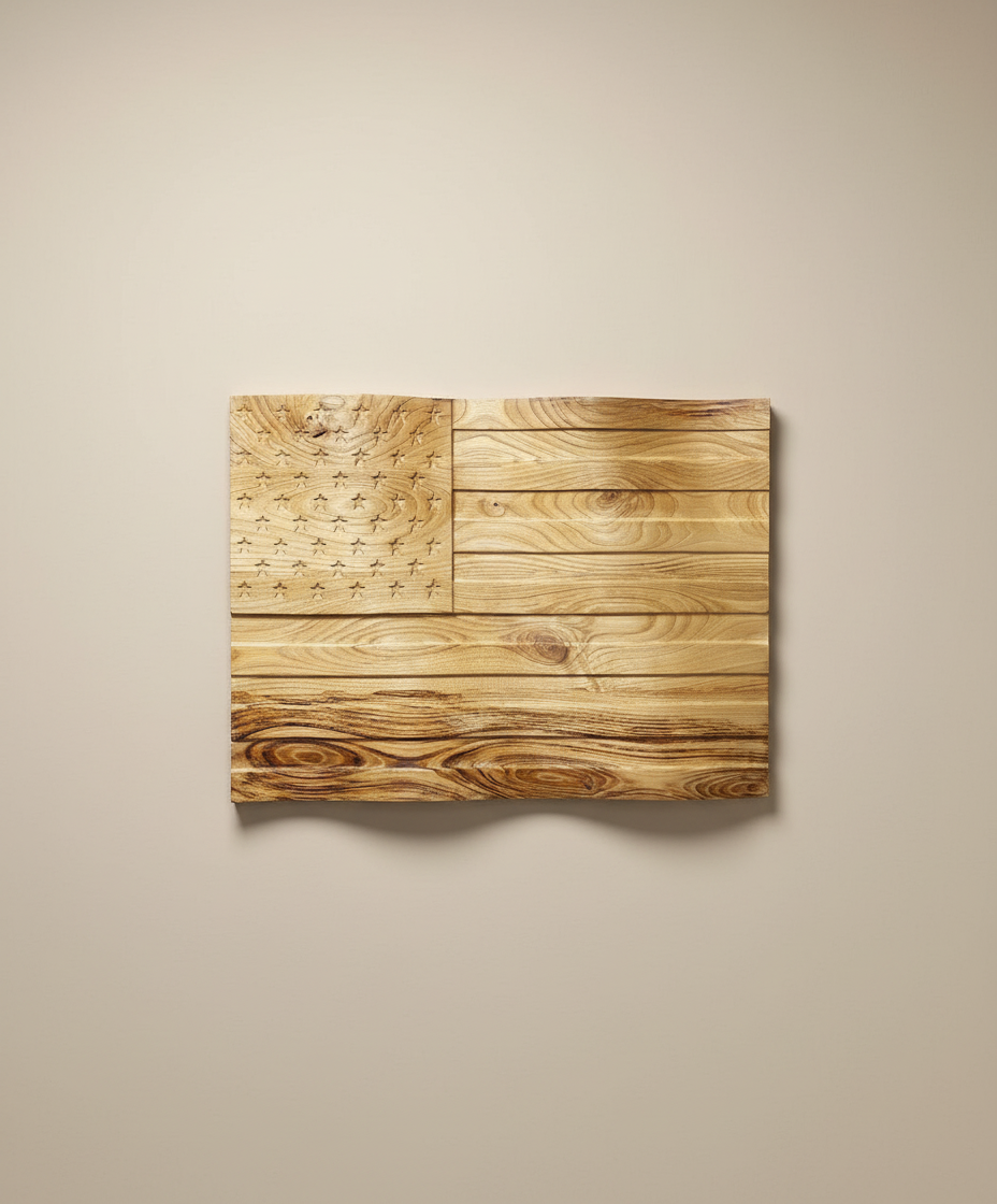 3D Carved Chestnut Wood American Flag Wall Art
