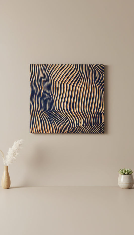 3D Carved Wood Wall Art: Abstract Line Design