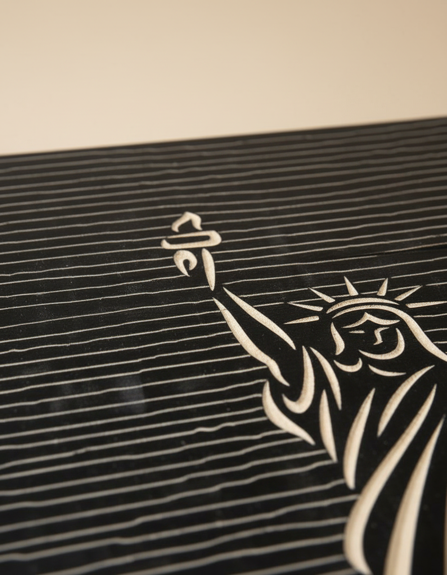 Liberty Statue Line Art - 3D Carved Wooden Wall Decor