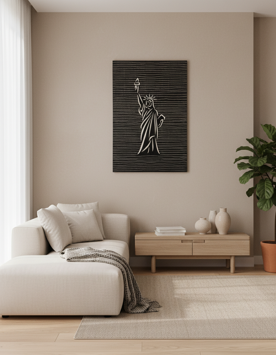 Wooden Statue of Liberty Decor – 3D Line Art Engraving - Wood Wall Hanging Decor