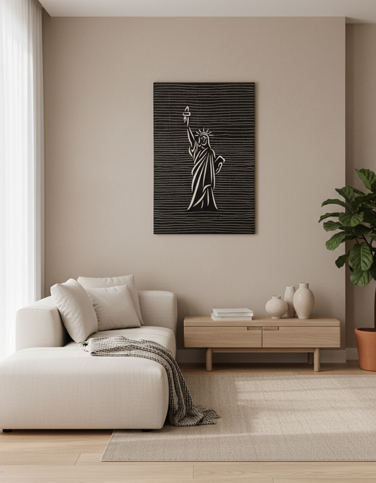 Wooden Statue of Liberty Decor – 3D Line Art Engraving - Wood Wall Hanging Decor