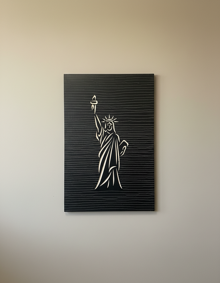 Liberty Statue Line Art - 3D Carved Wooden Wall Decor
