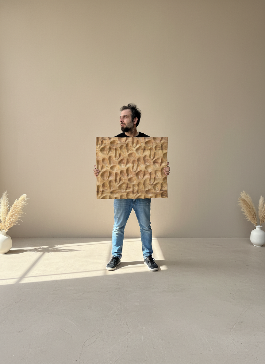 3D Carved Wood Wall Art: Textured Wood Panel Hanging