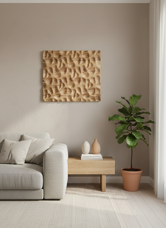 3D Carved Wood Wall Art: Textured Wood Panel Hanging