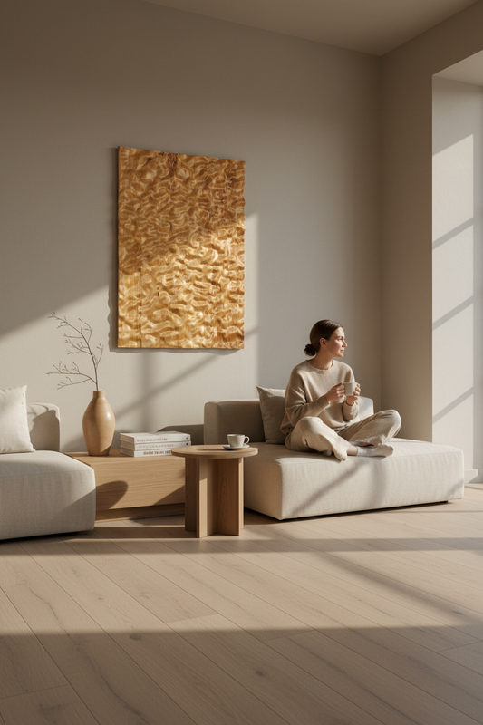 3D Carved Chestnut Wood Wall Art: Asymmetric Ripple Design