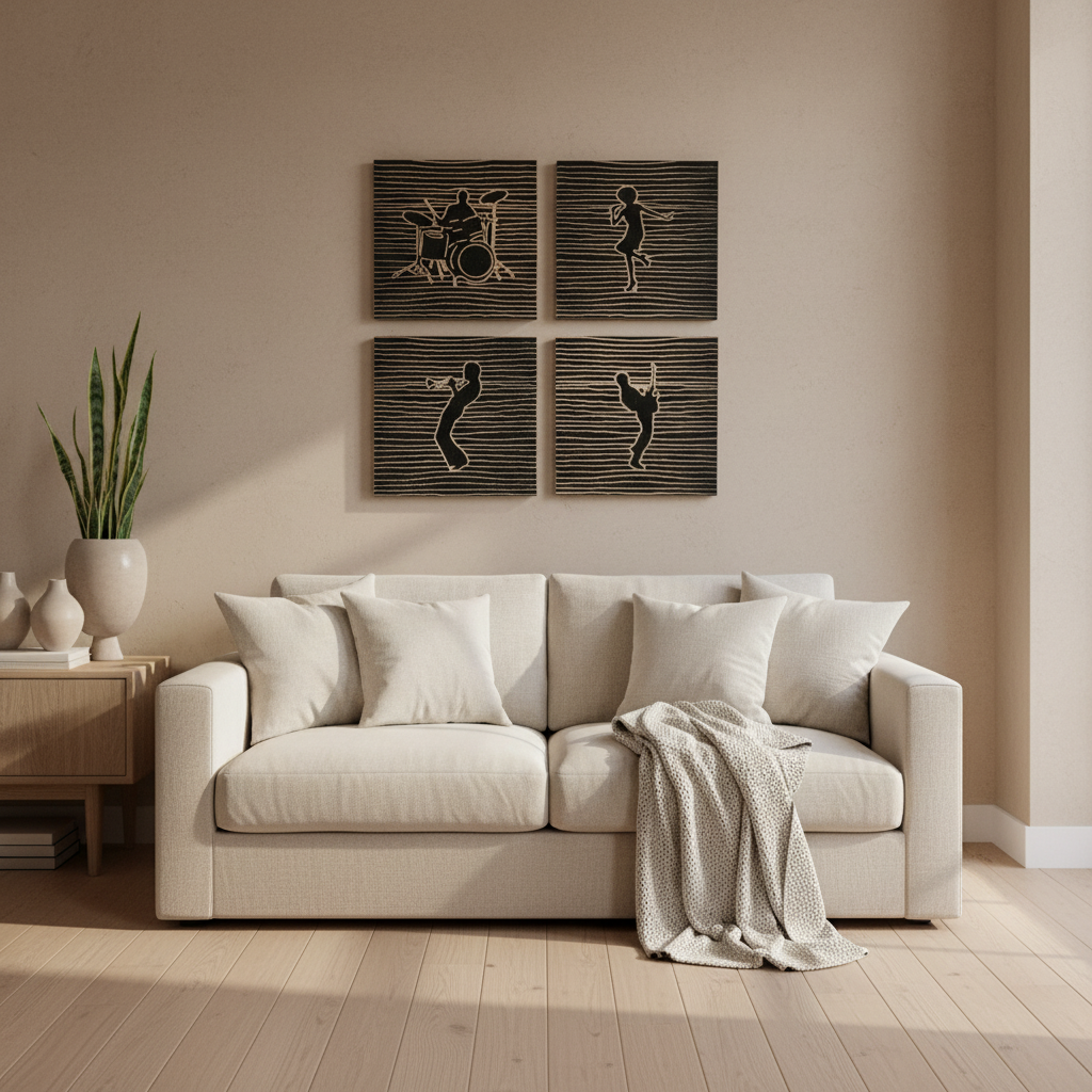 Line Art Music Band Wooden Wall Decor - Set of 4