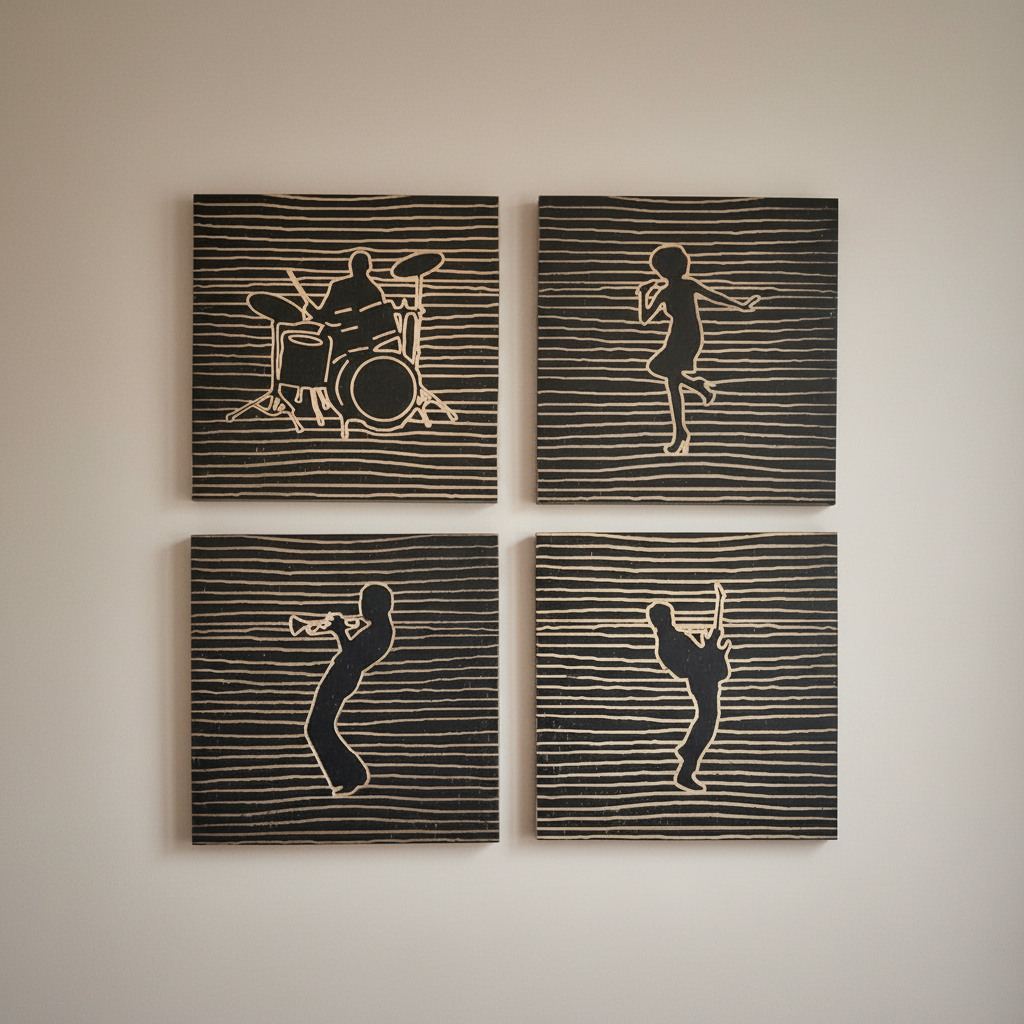 Line Art Music Band Wooden Wall Decor - Set of 4