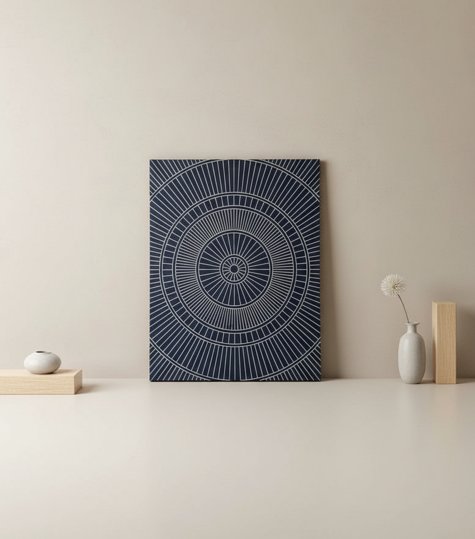 Hand-Carved Wood Line Art: Geometric Wall Hanging - Black & Gold