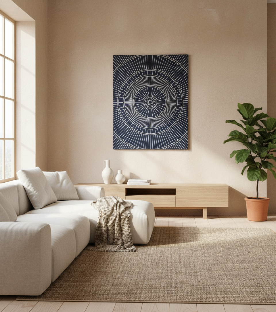 Hand-Carved Wood Line Art: Geometric Wall Hanging - Black & Gold