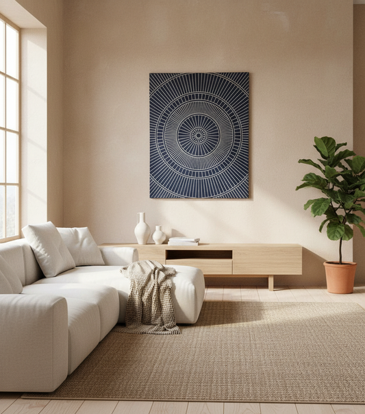 Hand-Carved Wood Line Art: Geometric Wall Hanging - Black & Gold