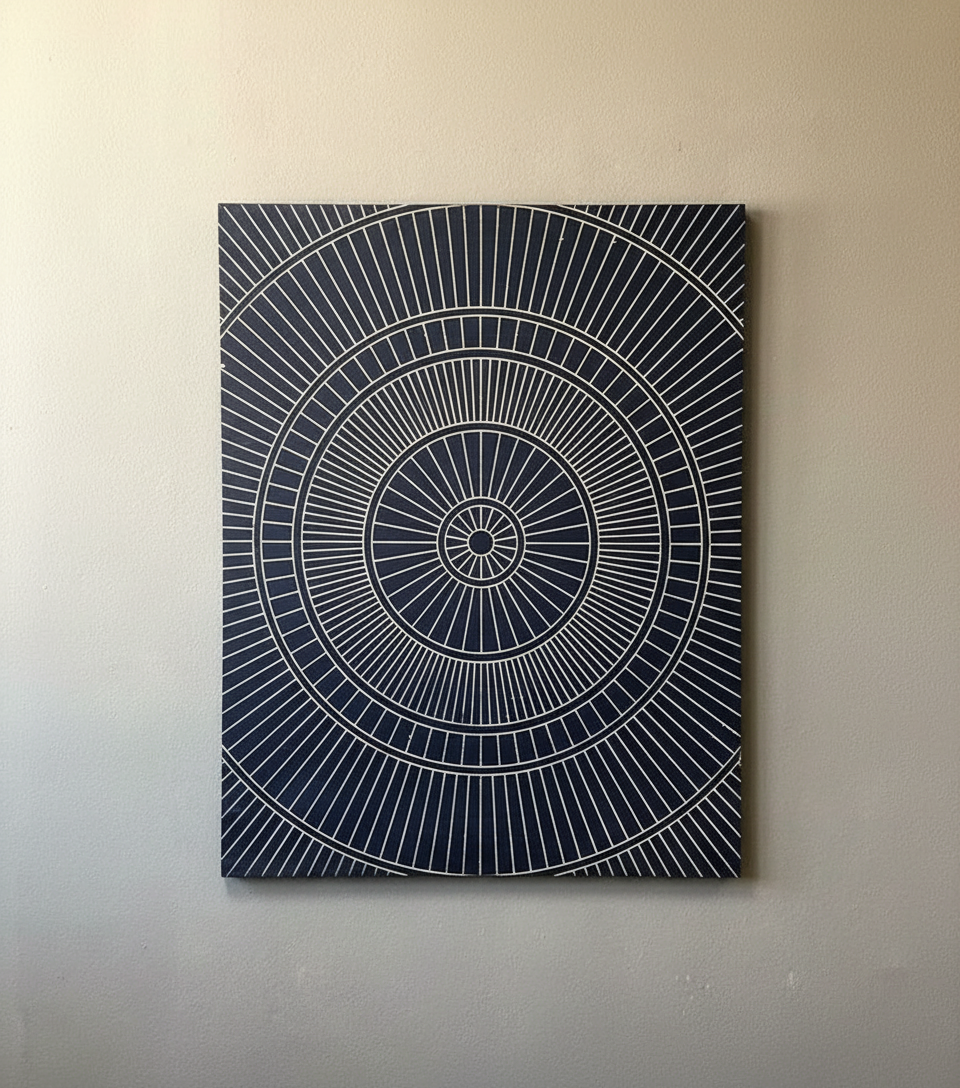 Hand-Carved Wood Line Art: Geometric Wall Hanging - Black & Gold