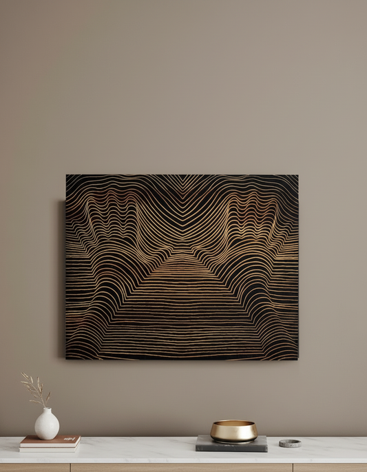 3D Carved Wood Wall Panel: Rustic Modern Line Art