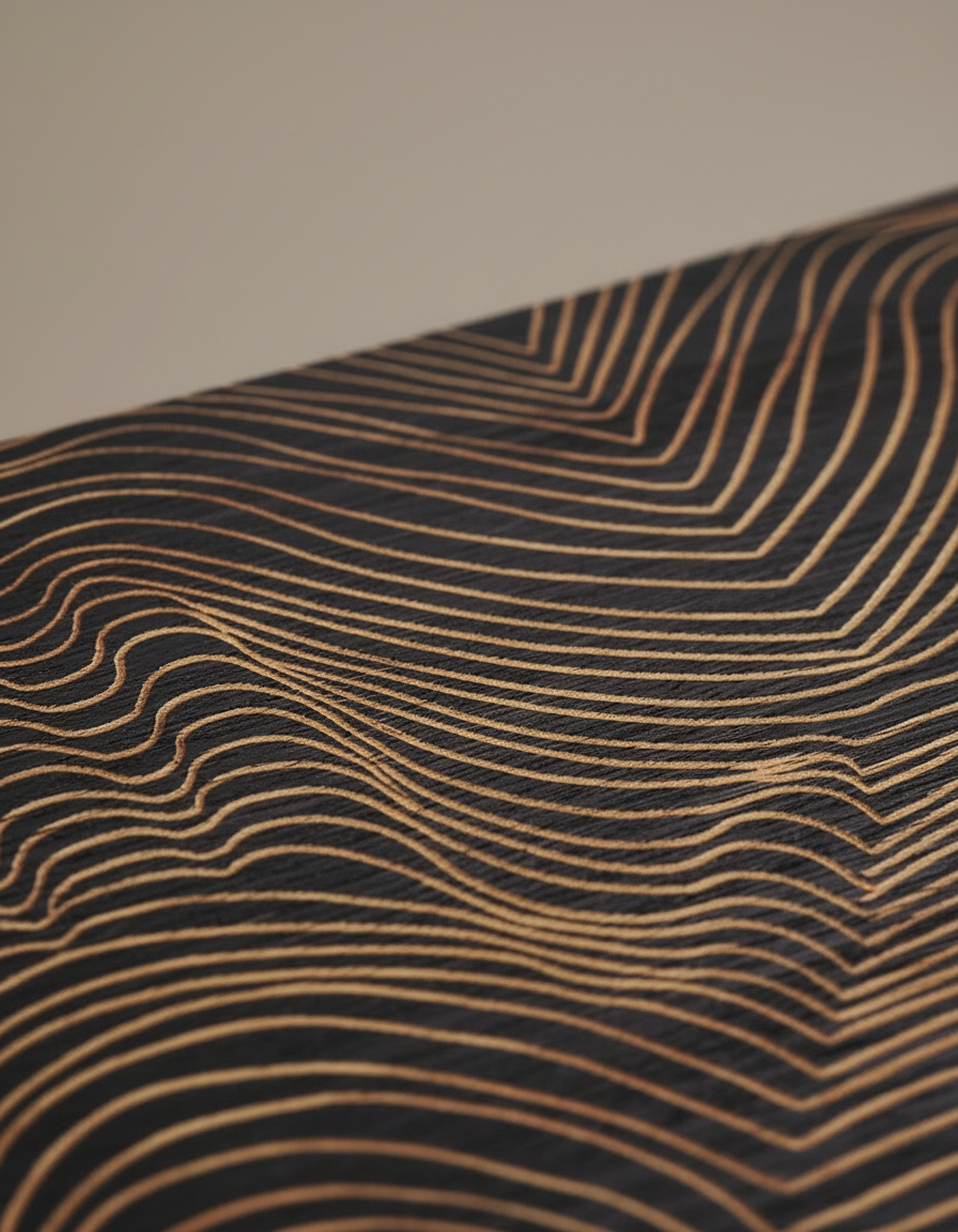 3D Carved Wood Wall Panel: Rustic Modern Line Art