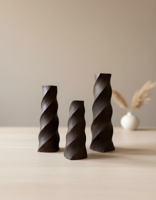 3 Pieces Chesnut Wood Candle Holder