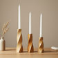 Geometric Carved Candle Holders – Set of 3 Chestnut Wood Pieces