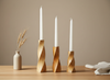 Geometric Carved Candle Holders – Set of 3 Chestnut Wood Pieces