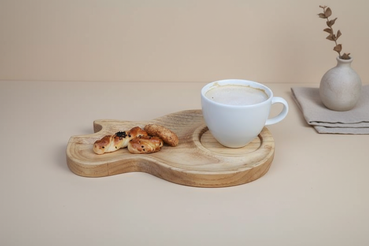 Rustic Chestnut Wood Coffee & Tea Trays – 2-Piece 3D Carved Set