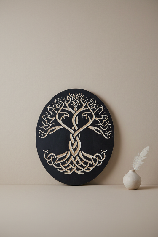 Celtic Knot Tree of Life Wood Wall Art: Engraved Yggdrasil Decor
