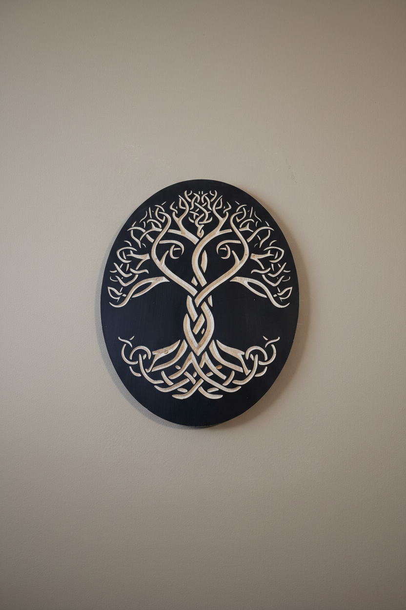 Celtic Knot Tree of Life Wood Wall Art: Engraved Yggdrasil Decor