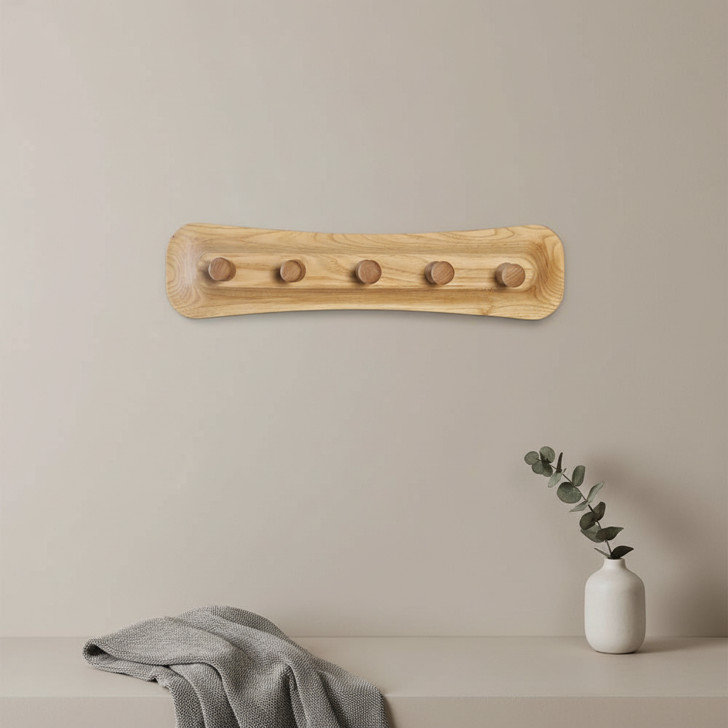 Wooden Wall Coat Rack – Double-Sided Detachable Hooks, Modern Rustic Entryway Organizer, Two-Color Option