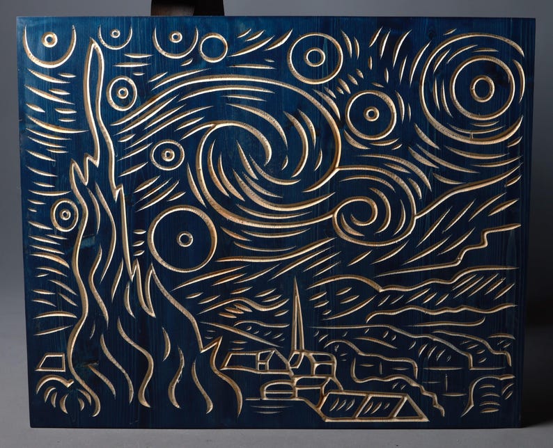 3D Wood Wall Art: Carved Starry Night Decor