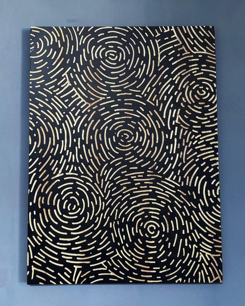 3D Wood Vortex Wall Art: Hand-Carved Line Art Panel