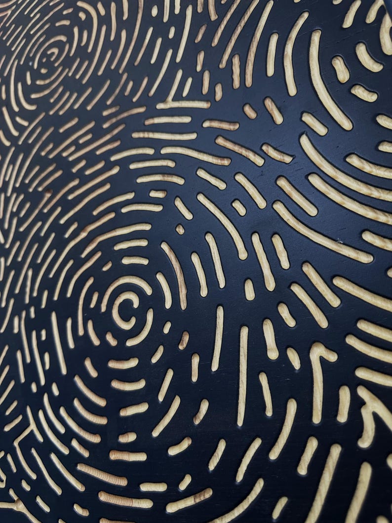 3D Wood Vortex Wall Art: Hand-Carved Line Art Panel