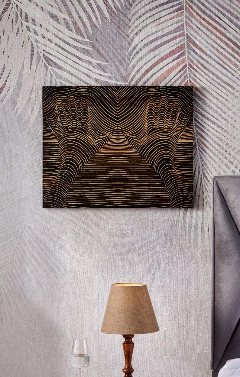 3D Carved Wood Wall Panel: Rustic Modern Line Art