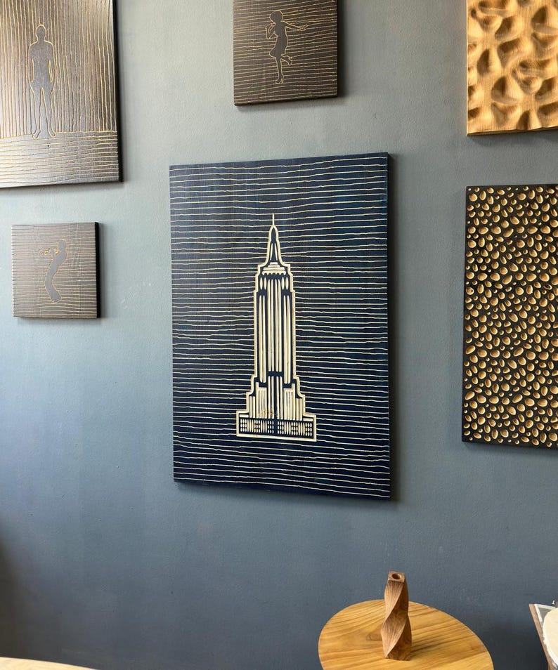 3D Engraved Empire State Building Wood Wall Art Panel