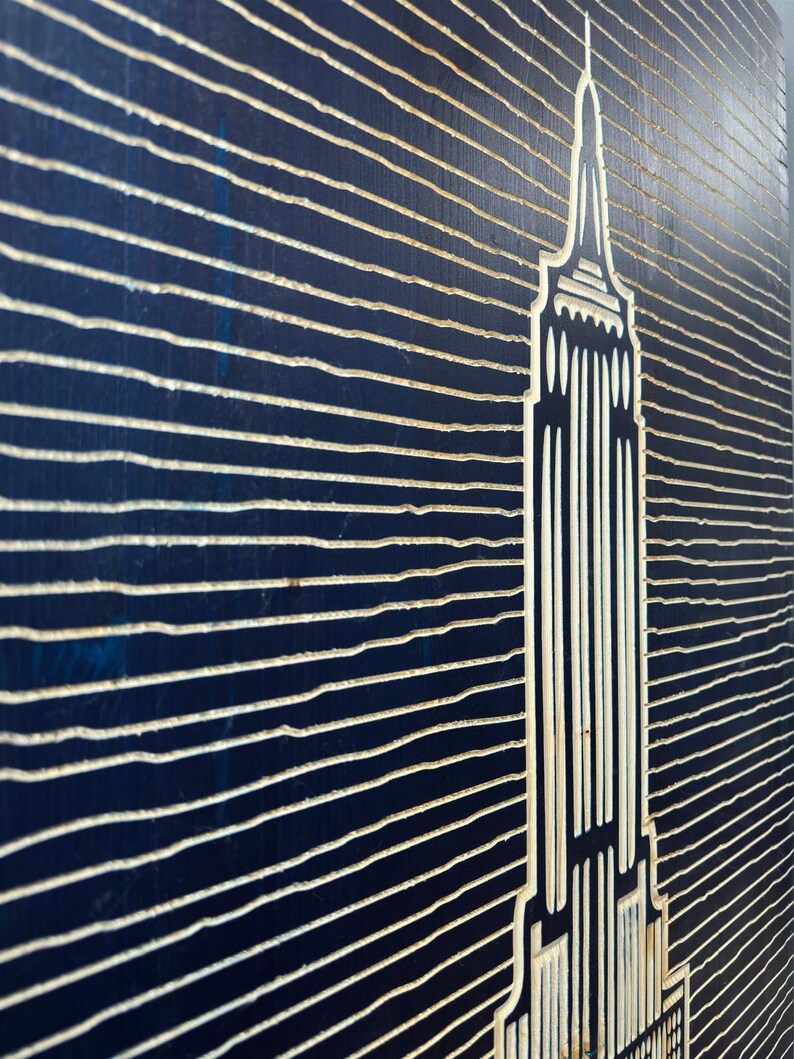 3D Engraved Empire State Building Wood Wall Art Panel