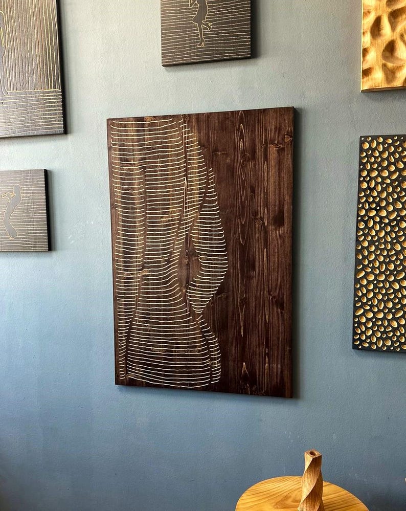 Engraved Wood Wall Art: Minimalist Woman Line Art
